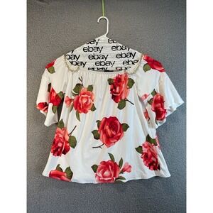 First Love Blouse Women XL Multicolor Floral Tie Front Stretch Short Sleeve Top
